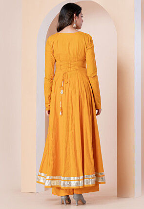Embroidered Pure Cotton Anarkali Suit in Yellow