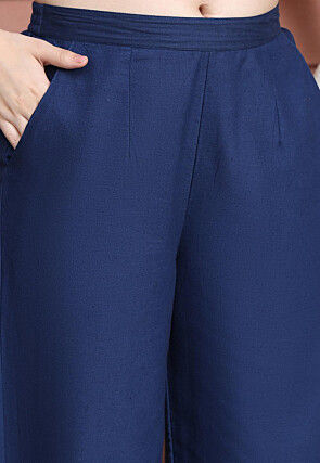 Embroidered Pure Cotton Co Ord Set in Navy Blue