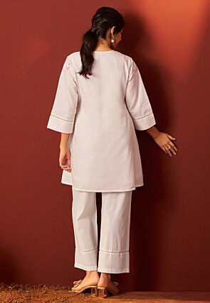 Embroidered Pure Cotton Co Ord Set in Off White