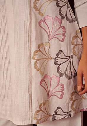 Embroidered Pure Cotton Co Ord Set in Off White