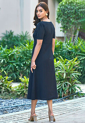 Embroidered Pure Cotton Dress in Black