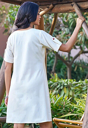 Embroidered Pure Cotton Dress in Off White