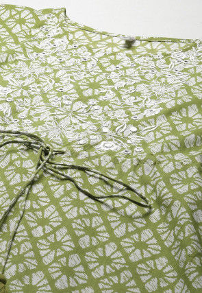 Embroidered Pure Cotton Kaftan Style Kurta in Light Green