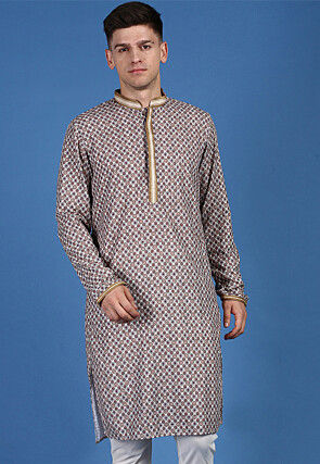Embroidered Pure Cotton Kurta in Multicolor