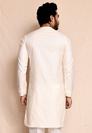 Embroidered Pure Cotton Kurta in Off White