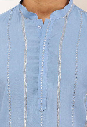 Embroidered Pure Cotton Kurta Set in Blue