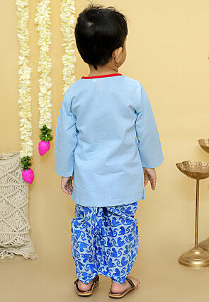 Embroidered Pure Cotton Kurta Set in Light Blue