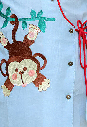 Embroidered Pure Cotton Kurta Set in Light Blue