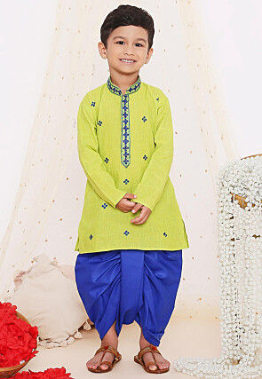 Embroidered Pure Cotton Kurta Set in Light Green