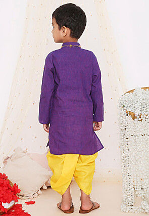 Embroidered Pure Cotton Kurta Set in Purple
