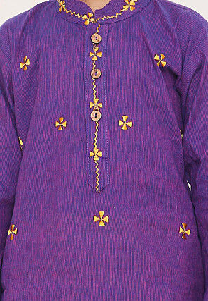 Embroidered Pure Cotton Kurta Set in Purple