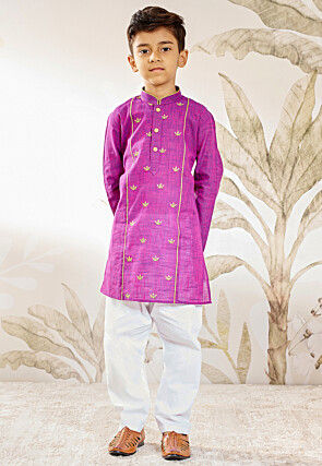 Embroidered Pure Cotton Kurta Set in Purple