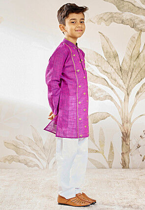 Embroidered Pure Cotton Kurta Set in Purple