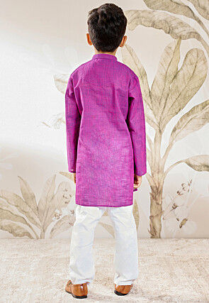 Embroidered Pure Cotton Kurta Set in Purple
