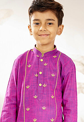 Embroidered Pure Cotton Kurta Set in Purple
