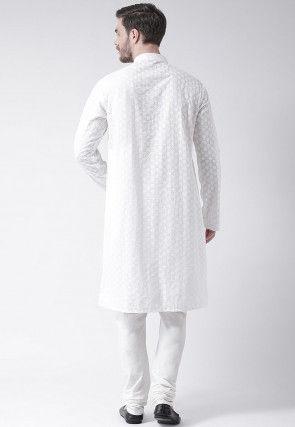 Embroidered Pure Cotton Kurta Set in White