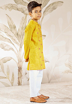Embroidered Pure Cotton Kurta Set in Yellow
