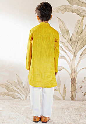 Embroidered Pure Cotton Kurta Set in Yellow