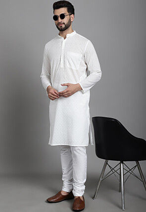 Embroidered Pure Cotton Kurtas in White