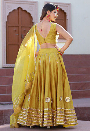 Embroidered Pure Cotton Lehenga in Light Olive Green