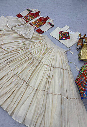 Embroidered Pure Cotton Lehenga in Off White