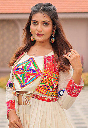 Embroidered Pure Cotton Lehenga in Off White