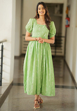 Embroidered Pure Cotton Maxi Dress in Light Green