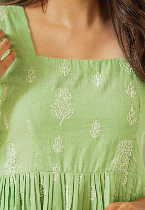 Embroidered Pure Cotton Maxi Dress in Light Green