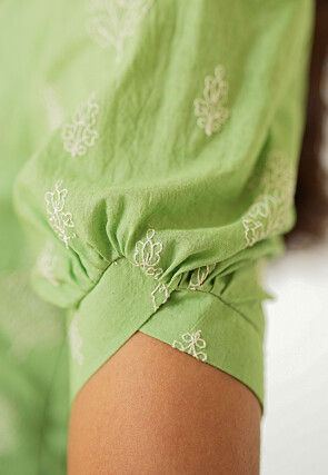 Embroidered Pure Cotton Maxi Dress in Light Green