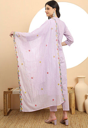 Embroidered Pure Cotton Pakistani Suit in Light Purple