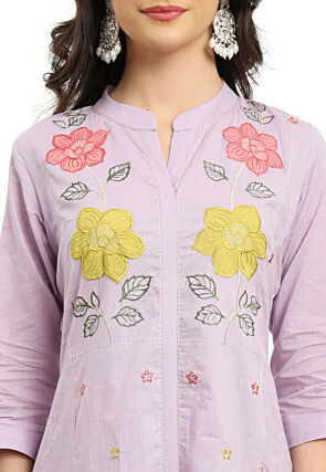 Embroidered Pure Cotton Pakistani Suit in Light Purple