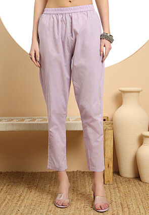 Embroidered Pure Cotton Pakistani Suit in Light Purple