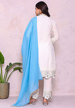 Embroidered Pure Cotton Pakistani Suit in White