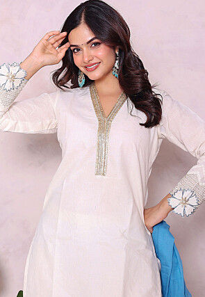 Embroidered Pure Cotton Pakistani Suit in White