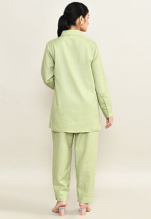 Embroidered Pure Cotton Shirt Set in Light Green