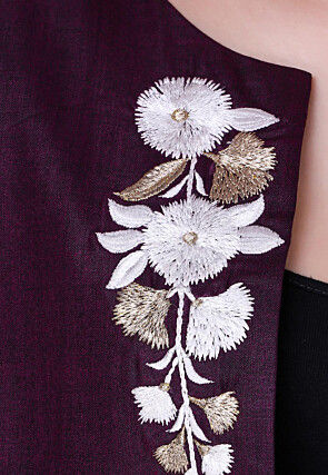 Embroidered Pure Cotton Silk Jacket in Violet