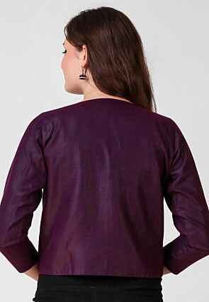 Embroidered Pure Cotton Silk Jacket in Violet
