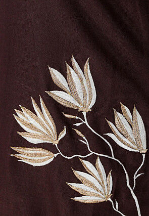 Embroidered Pure Cotton Straight Kurta in Dark Brown