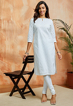 Embroidered Pure Cotton Straight Kurta in White