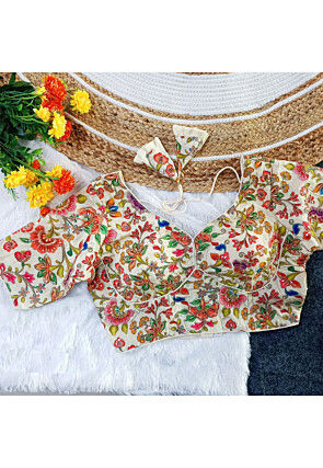 Embroidered Pure Crepe Blouse in Cream