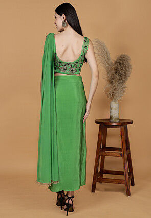 Embroidered Pure Crepe Crop Top Set in Green