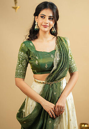 Embroidered Pure Crepe Lehenga in Cream