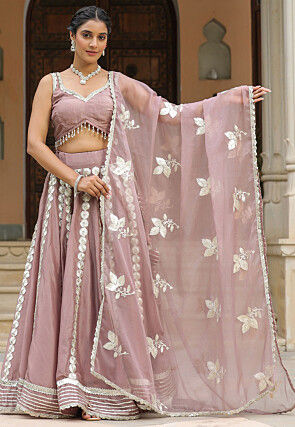 Embroidered Pure Crepe Lehenga in Dusty Purple