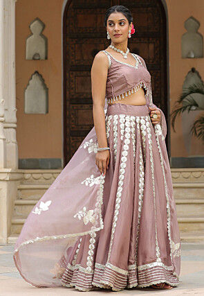 Embroidered Pure Crepe Lehenga in Dusty Purple