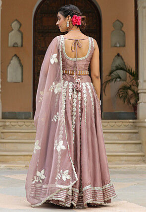 Embroidered Pure Crepe Lehenga in Dusty Purple