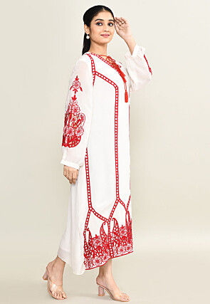 Embroidered Pure Crepe Midi Dress in White
