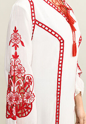 Embroidered Pure Crepe Midi Dress in White