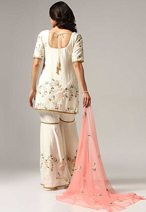 Embroidered Pure Crepe Pakistani Suit in Cream