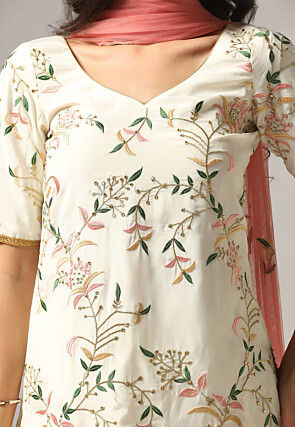 Embroidered Pure Crepe Pakistani Suit in Cream