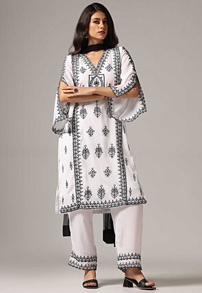 Embroidered Pure Crepe Pakistani Suit in White